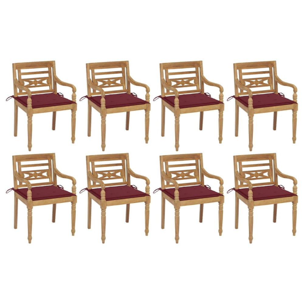 Vidaxl Batavia stoličky s podložkami 8 ks tíkový masív